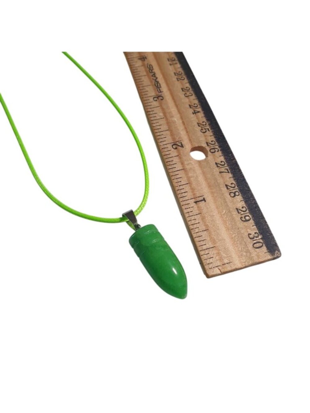Green Bullet Pendant Necklace Adjustable Cord Bright Finish Minimalist Gift - Picture 4 of 4